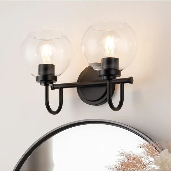 Vanity Light Fixture Bathroom Light Fixture with Globe Clear, Black by NORTTA - Picture 1 of 5